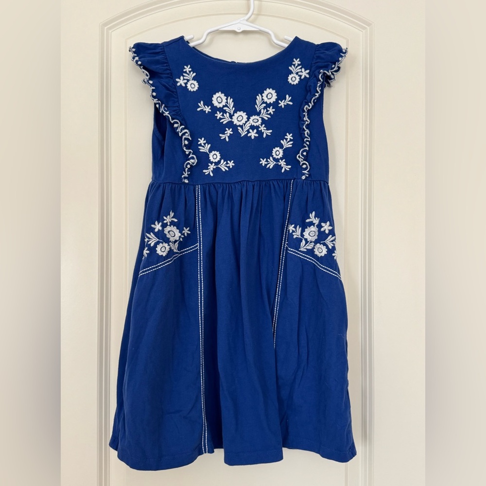 Mini Biden Blue Embroidered Knit Dress